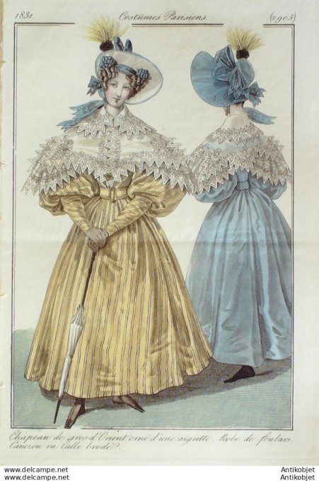 Gravure de mode Costume Parisien 1831 n°2905 Robe de foulards canezou