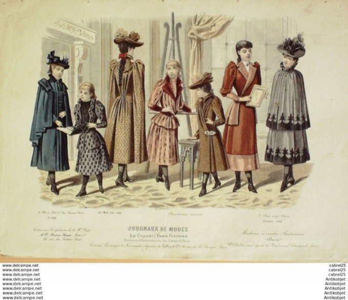 Gravure Mode Le Coquet 1891 # 48 (Old Fashion plate)