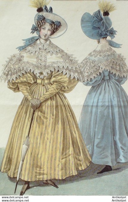 Gravure de mode Costume Parisien 1831 n°2905 Robe de foulards canezou