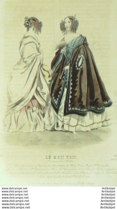Gravure Mode Le Bon Ton 1840 # 461 (aquarelle old fashion plate)