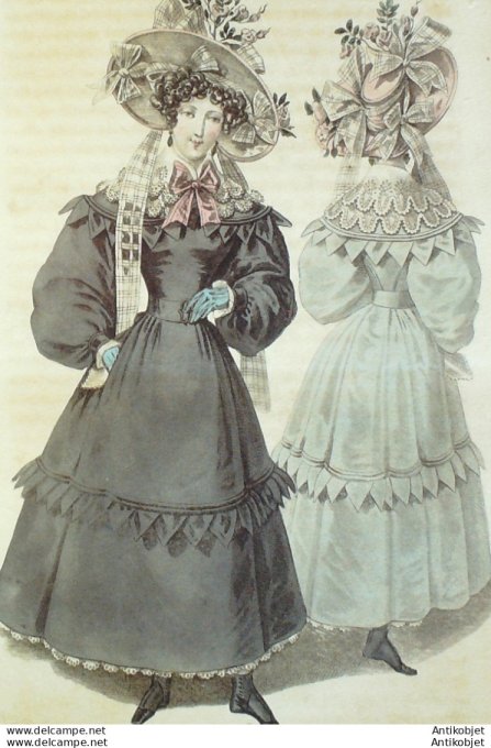 Gravure de mode Costume Parisien 1829 n°2686 Robe de gros des Indes