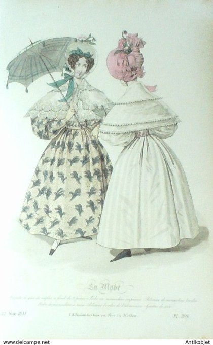 Gravure La mode 1833 # 309 (aquarelle old Fashion plate)
