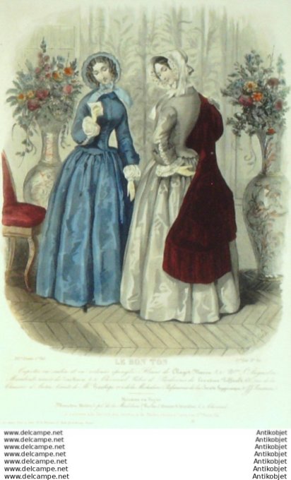 Gravure Mode Le Bon Ton 1849 16 # 30 (aquarelle old fashion plate)