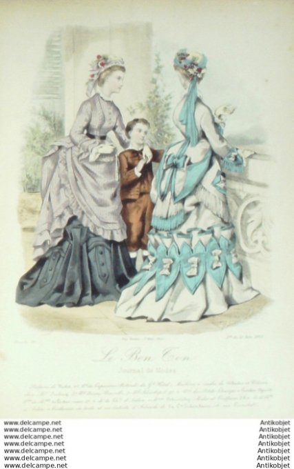 Gravure Mode Le Bon Ton 1873 # 87 (aquarelle old fashion plate)
