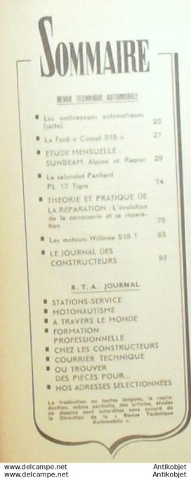 R.T Automobile Ford Consul 315 Sunbeam Alpine Rapier Panhard PL 17 Tigre 183 # 1961