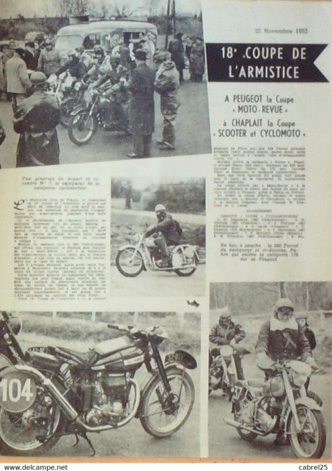 Moto Revue 1952 n° 1111 Rene Gilet 250 l'équipement Tour de France Macombynn