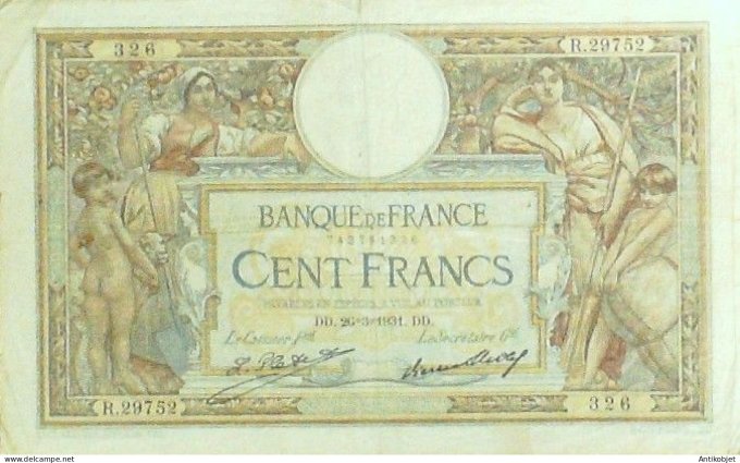Billet Banque de France 100 francs Luc Olivier Merson Grands Cartouches DD.26=3=1931 TTB+