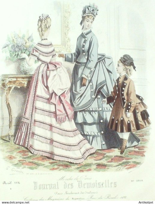 Gravure Mode J.Demoiselles 1874 # 3938 (aquarelle Old Fashion plate)