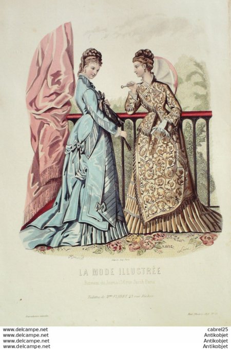 Gravure de mode La Mode illustrée 1876 n°15 (Maison Fladry)