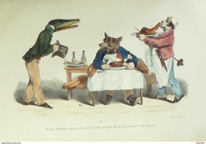 Grandville "Les Métamorphoses du jour" X Renard Crocodile Chien 1847