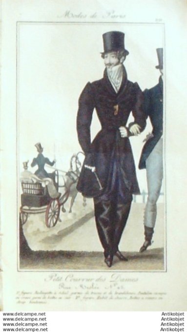 Gravure Mode Courrier des Dames 1825 #  291 (eau forte old Fashion plate)
