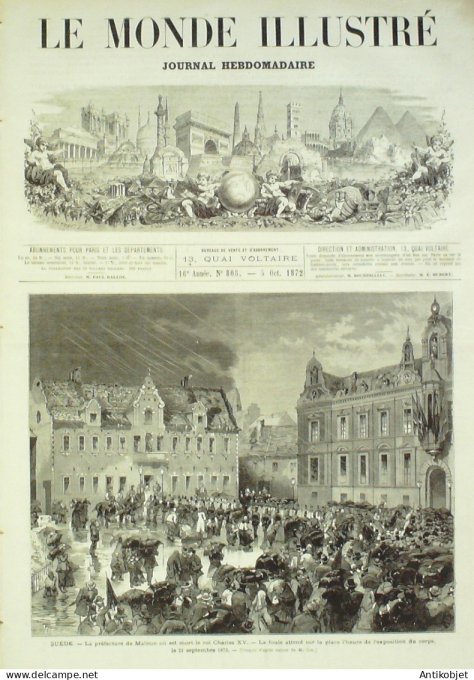 Le Monde illustré 1872 n°808 Suisse Friburg Suède Malmoe mort Charles XV