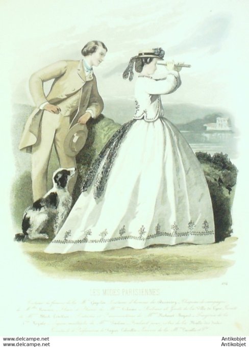 Gravure Les Modes Parisiennes 1862 #1014 Costumes Maison Gagelin Chien