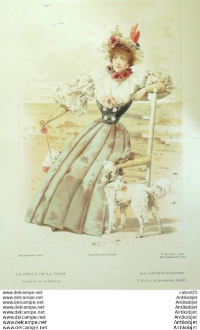 Gravure Mode La Gazette 1895 # 32 (Old Fashion plate) Chien