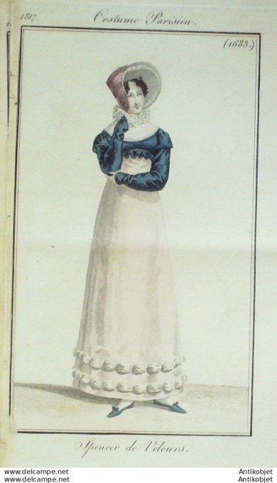 Gravure de mode Costume Parisien 1817 n°1683 Spencer de velours