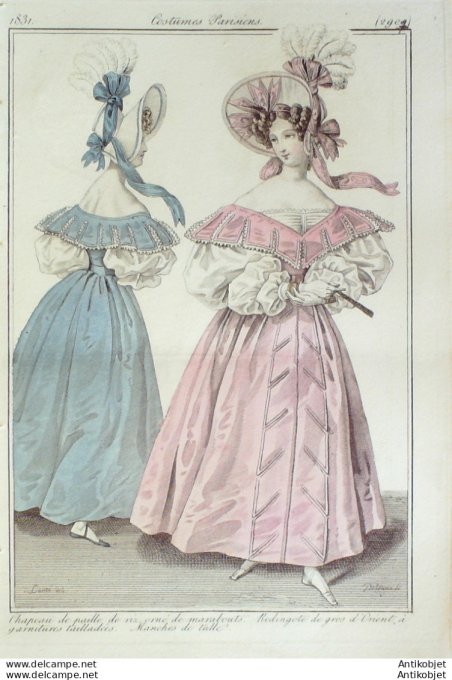Gravure de mode Costume Parisien 1831 n°2907 Redingote de gros d'Orient
