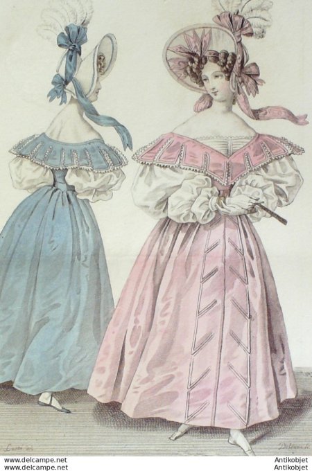 Gravure de mode Costume Parisien 1831 n°2907 Redingote de gros d'Orient