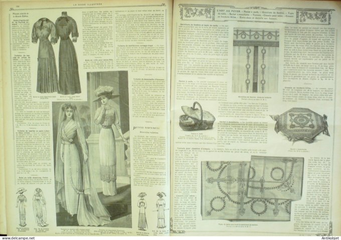 La Mode illustrée journal 1910 n° 32 Toilettes Costumes Passementerie