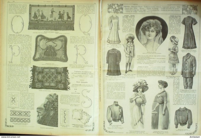 La Mode illustrée journal 1910 n° 32 Toilettes Costumes Passementerie