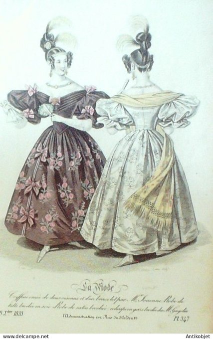Gravure La mode 1833 # 347 (aquarelle old Fashion plate)