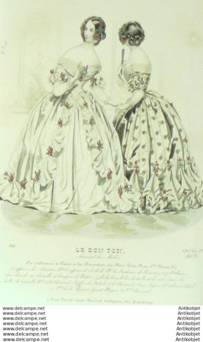 Gravure Mode Le Bon Ton 1840 # 463 (aquarelle old fashion plate)