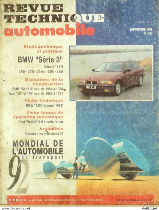 Revue Tech. Automobile 1992 n°543 Bmw série 3 Opel Vestra
