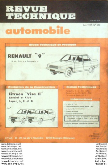 R.T Automobile Citroën Visa II Renault 9   # 423