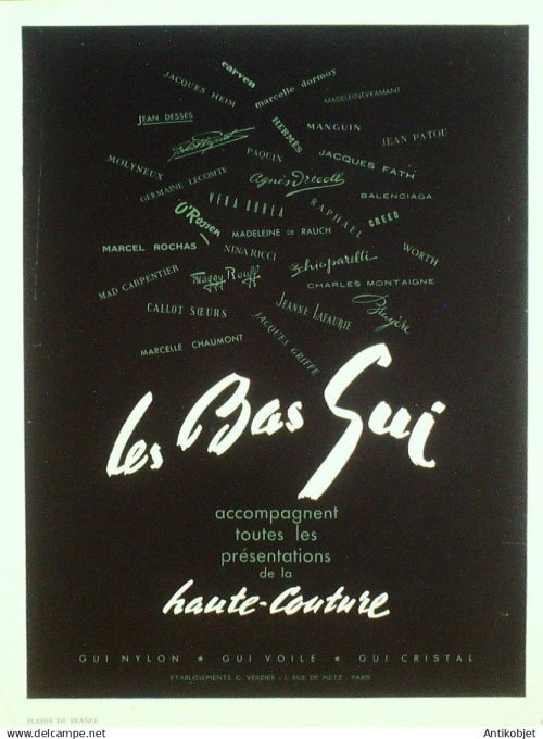 Publicité Lingerie Bas Gui 1949