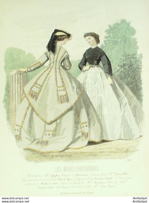 Gravure Les Modes Parisiennes 1864 #1163 Robes coton Maison Cagelin