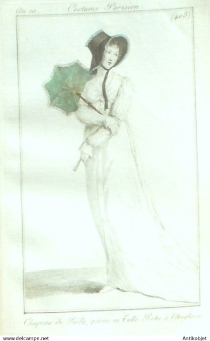 Costume Parisien 1802 an 10 # 408 (eau forte) Robe ? l'Anglaise