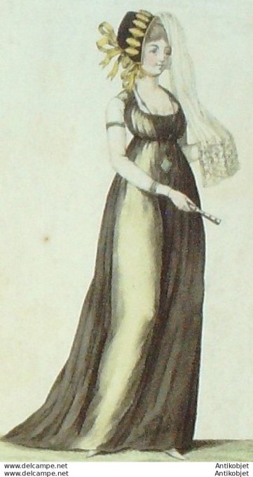 Gravure de mode Costume Parisien 1798 n° 54 (An 6) Chemise guirlande en coques
