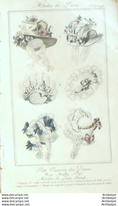 Gravure Mode Courrier des Dames 1825 #  293b (eau forte old Fashion plate)