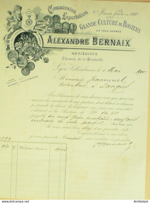 Facture Alexandre Bernaix (culture de rosiers) 1900 Villeurbanne (69)