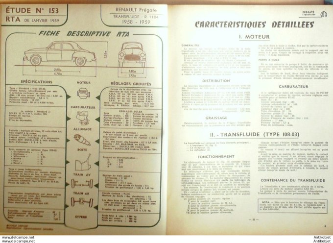 R.T Automobile Renault Frégate Mercedes Benz 153 # 1959