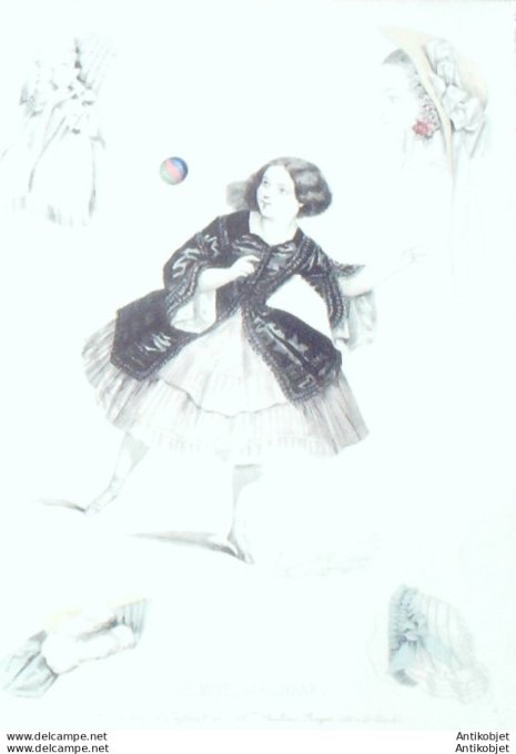 Gravure Les Modes Parisiennes 1856 # 749b Costumes enfants Maison Royer