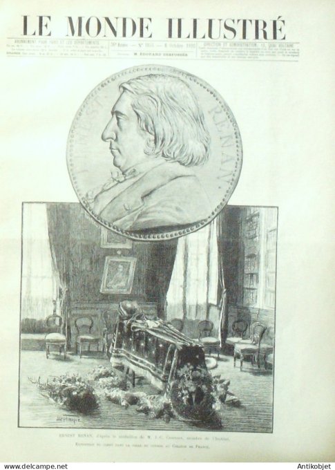 Le Monde illustré 1892 n°1854 Tréguier (22) Maroc Anghera Famars Maghzen Givet (08) Ernest Renan