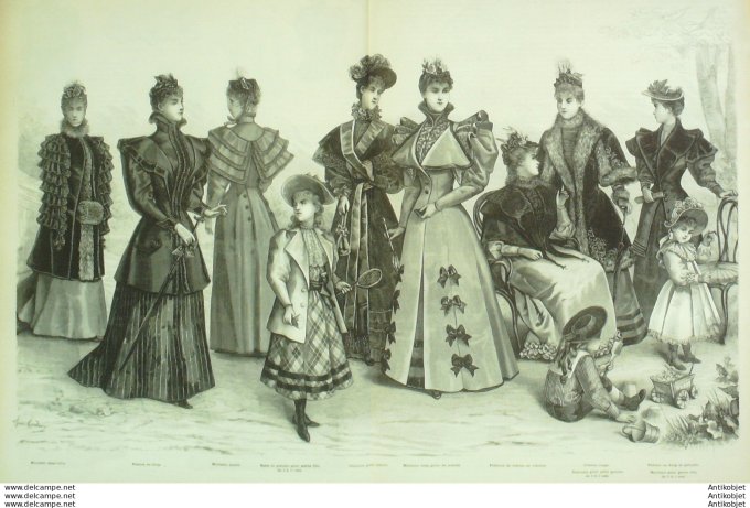 Gravure de mode La Mode illustrée (Maison Coussinet) Pardessus hiver