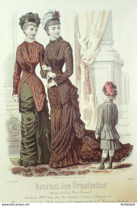 Gravure Mode J.Demoiselles 1878 # 4231 (aquarelle Old Fashion plate)