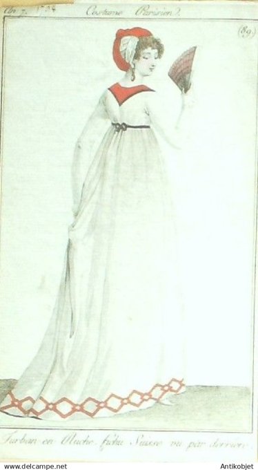 Costume Parisien 1798 an 7 # 89 (eau forte) Fichu Suisse turban en ruche