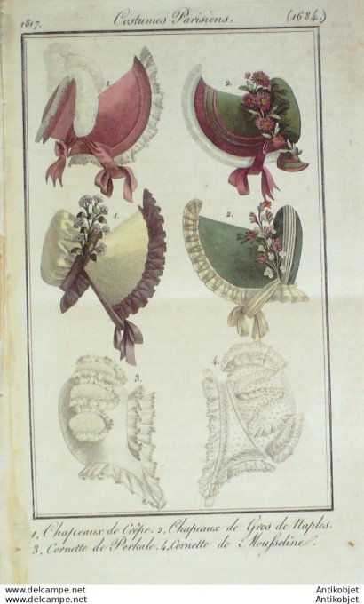Costume Parisien 1817 # 1684 Cornettes perkale & mousseline