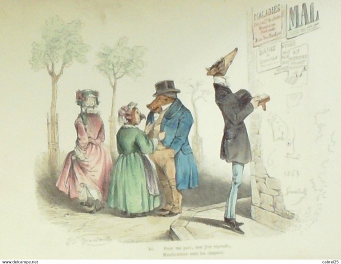 Grandville "Les Métamorphoses du jour" XIA Loup Cochon Oiseau  1847