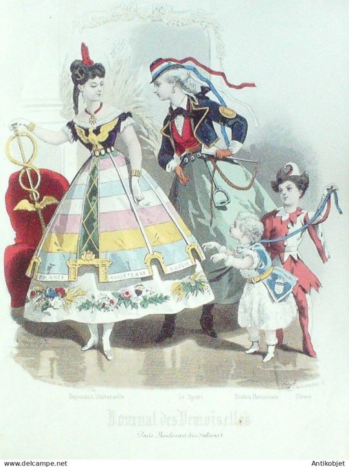 Gravure Mode J.Demoiselles 1868 #  1b (aquarelle Old Fashion plate)