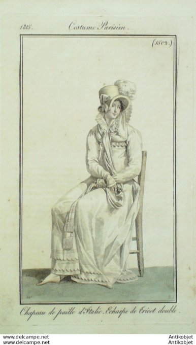 Costume Parisien 1815 # 1502 Chapeau de paille d'italie Echarpe