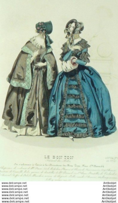 Gravure Mode Le Bon Ton 1840 # 472 (aquarelle old fashion plate)