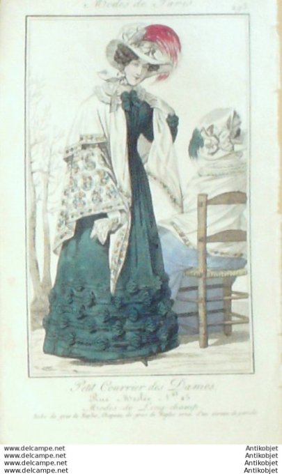 Gravure Mode Courrier des Dames 1825 #  293 (eau forte old Fashion plate)