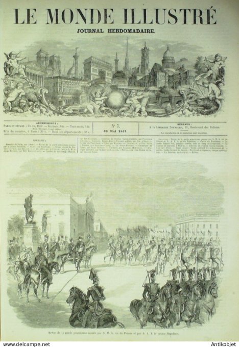 Le Monde illustré 1857 n°  7 Chine Pékin marchand soldat Madrid combat de taureaux