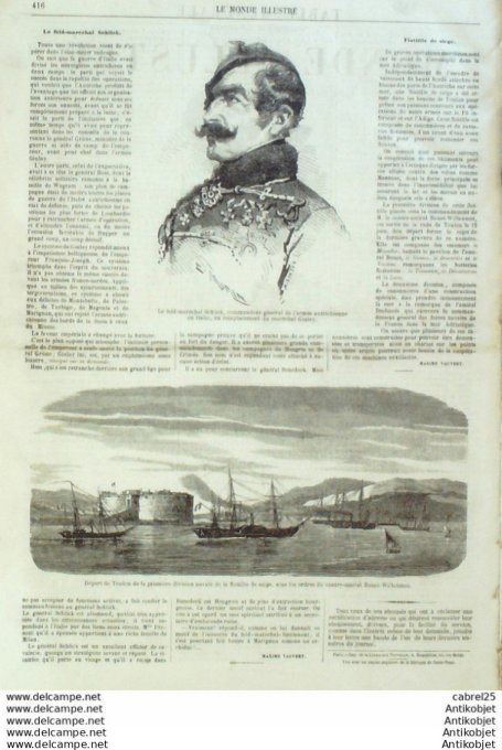 Le Monde illustré 1861 n°193 Chine Tung-Chaou Pali-Kao  Yatson Besançon (95) Marseille (13) Italie T