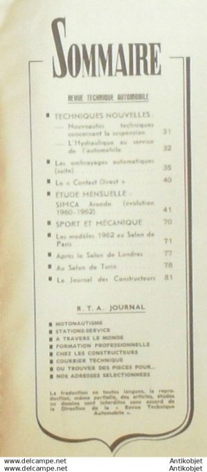R.T Automobile Simca Aronde salons Londres Turin Paris 188 # 1961