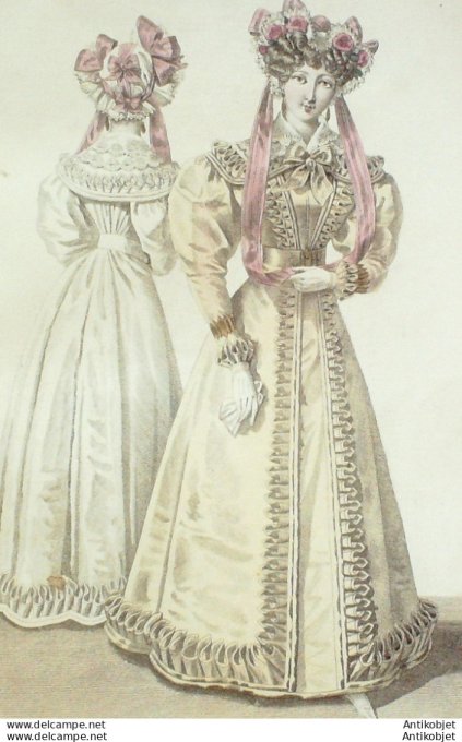 Gravure de mode Costume Parisien 1827 n°2479 Redingotes de crêpe & taffetas