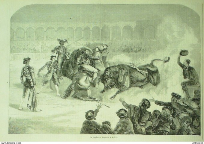 Le Monde illustré 1857 n°  7 Chine Pékin marchand soldat Madrid combat de taureaux